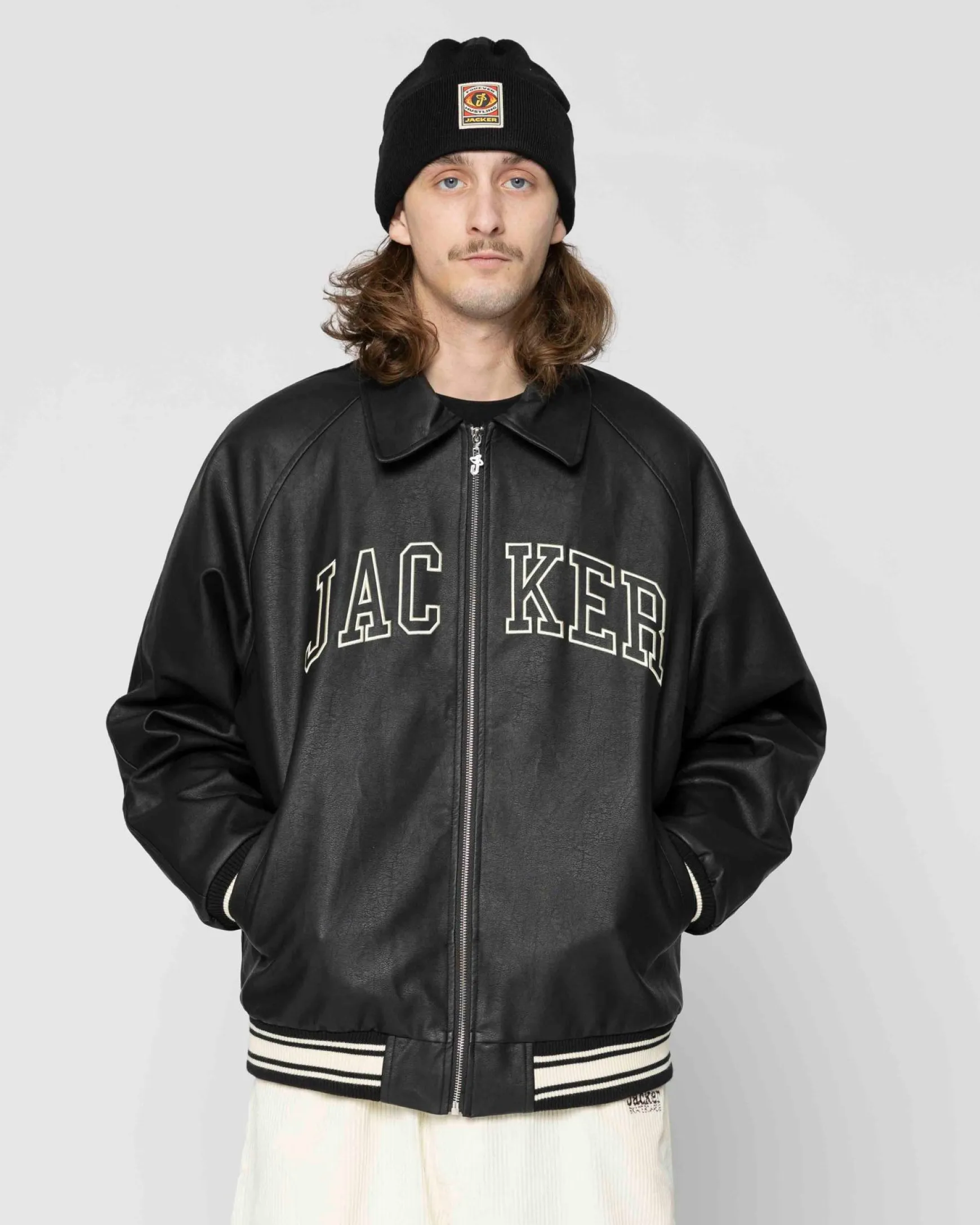 Jacker College-Faux Leather Jacket-Black