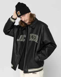 Jacker College-Faux Leather Jacket-Black