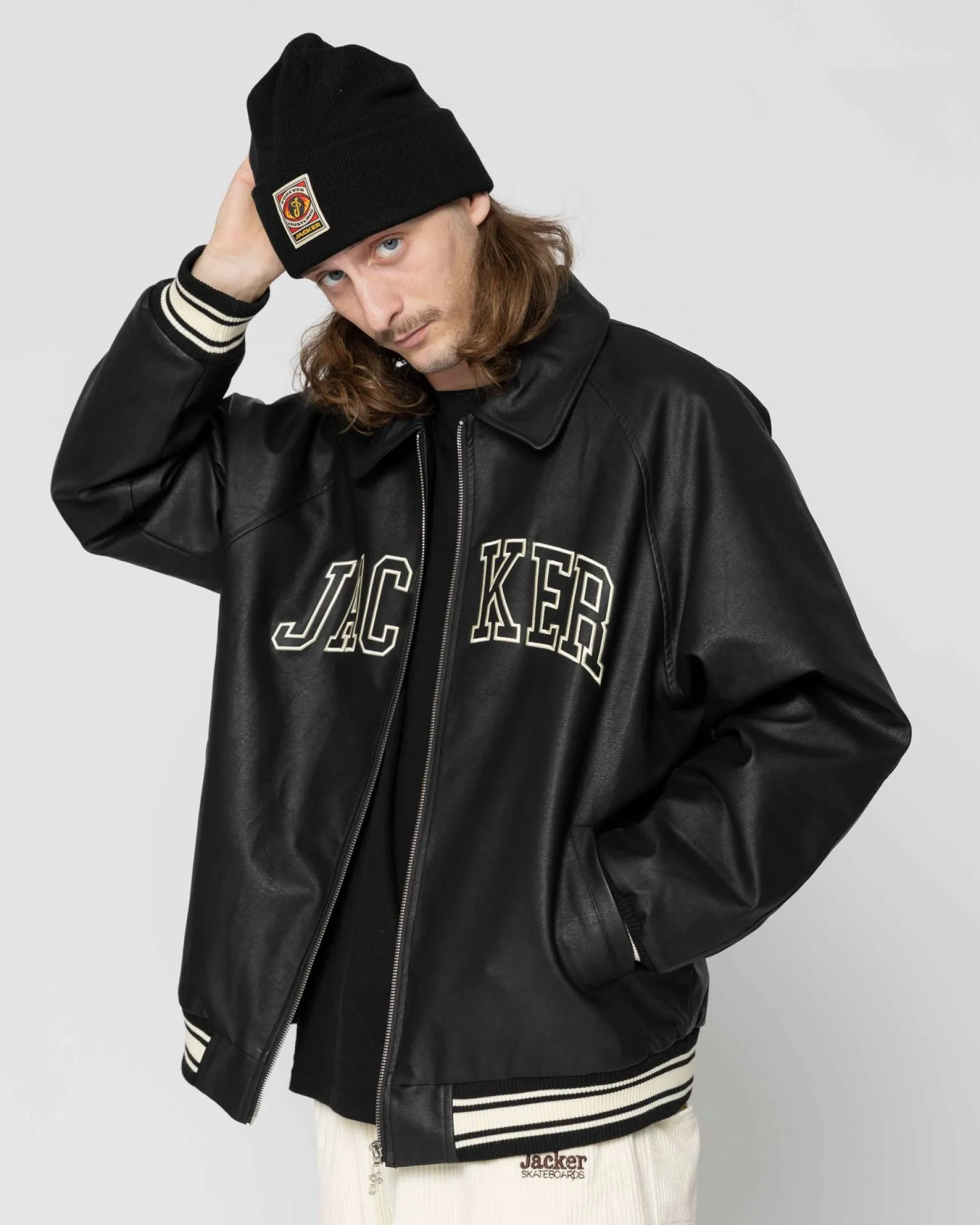 Jacker College-Faux Leather Jacket-Black
