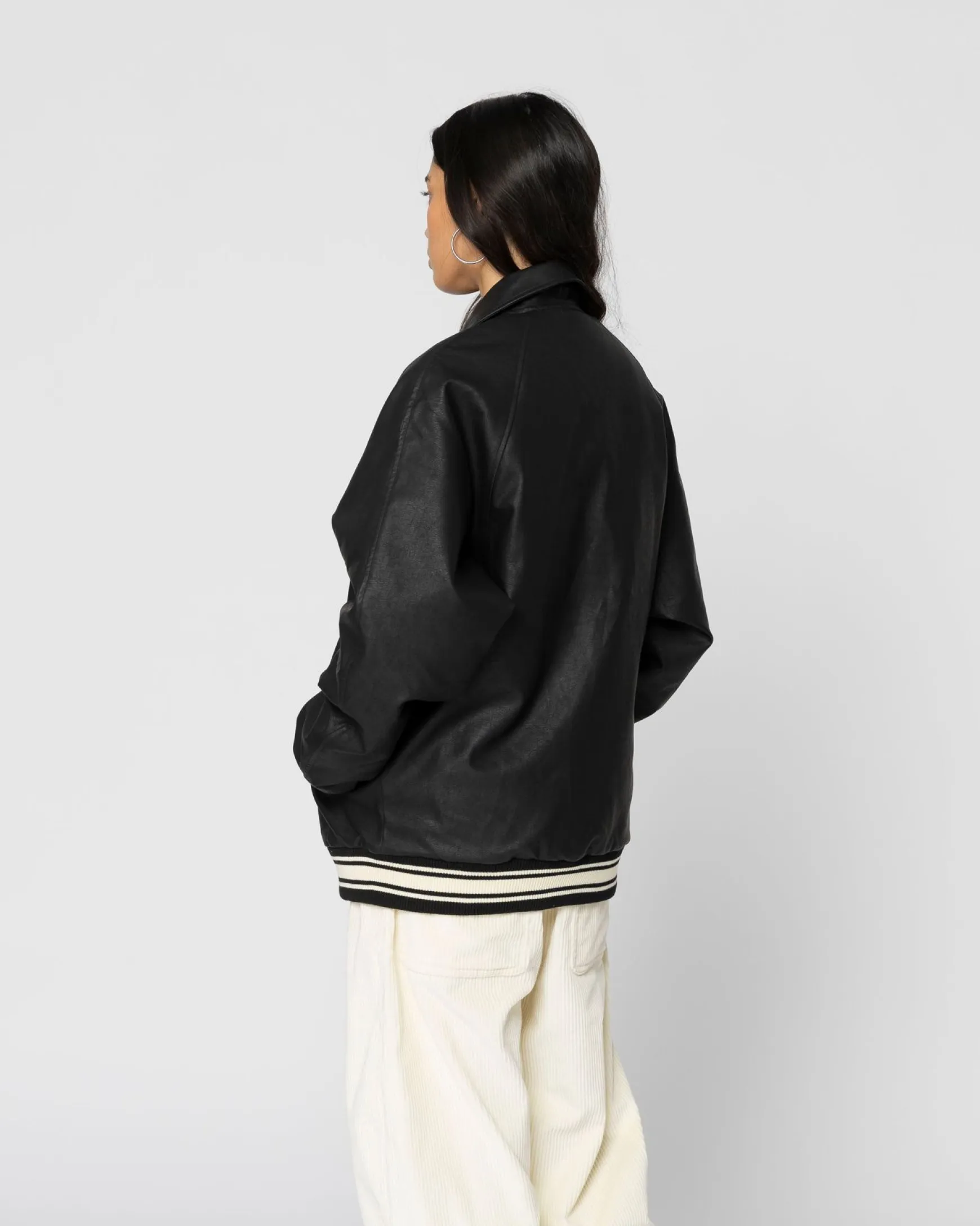Jacker College-Faux Leather Jacket-Black