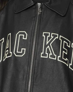 Jacker College-Faux Leather Jacket-Black