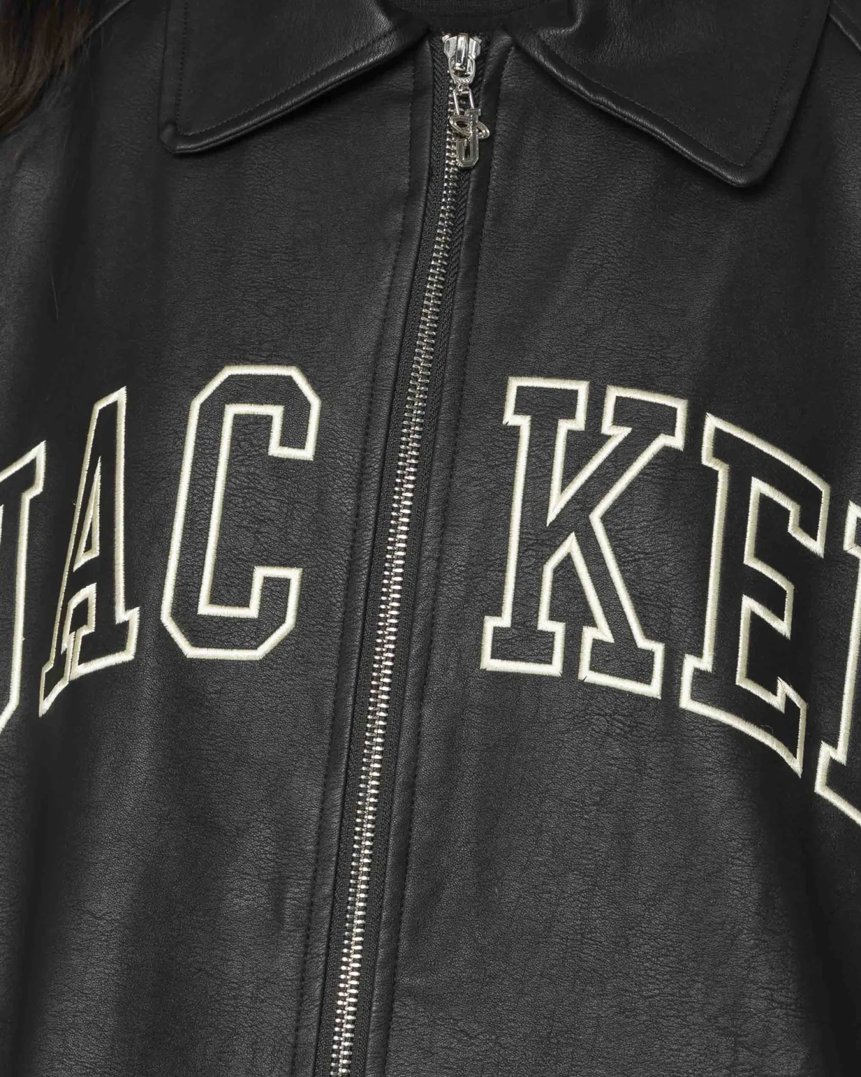 Jacker College-Faux Leather Jacket-Black