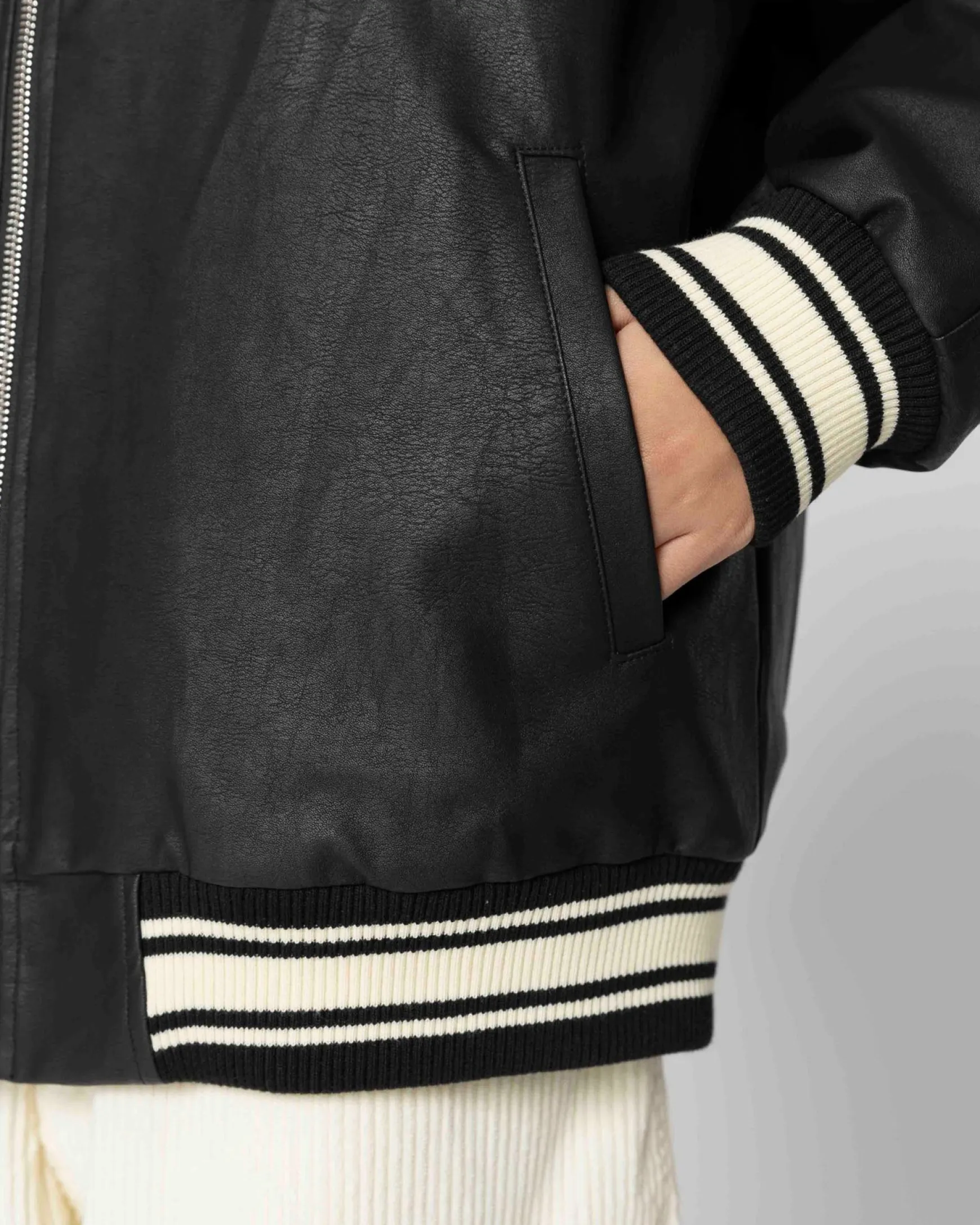 Jacker College-Faux Leather Jacket-Black